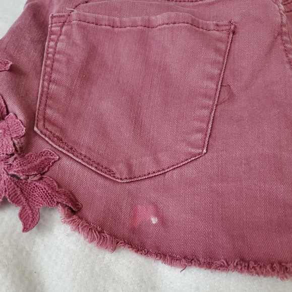 Maroon Denim High Rise Shorts - Picture 3 of 5